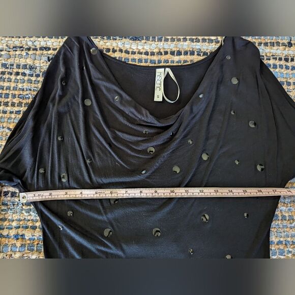 Black Embossed Cowl Neck Top 3/4 Sleeve Y2K S Indie Sleaze Cyber Grunge - Picture 3 of 7